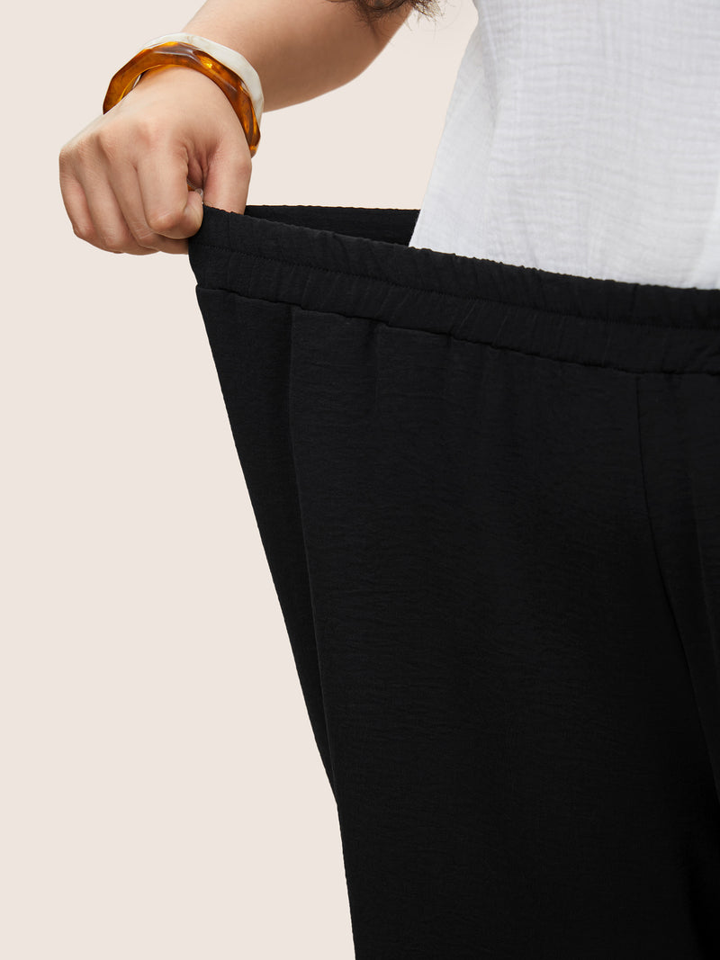 Laser Cut Elastic Waist Wide Leg Pants