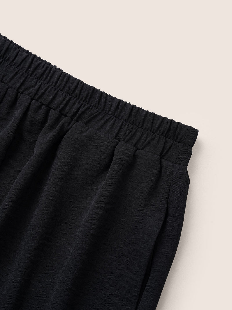 Laser Cut Elastic Waist Wide Leg Pants