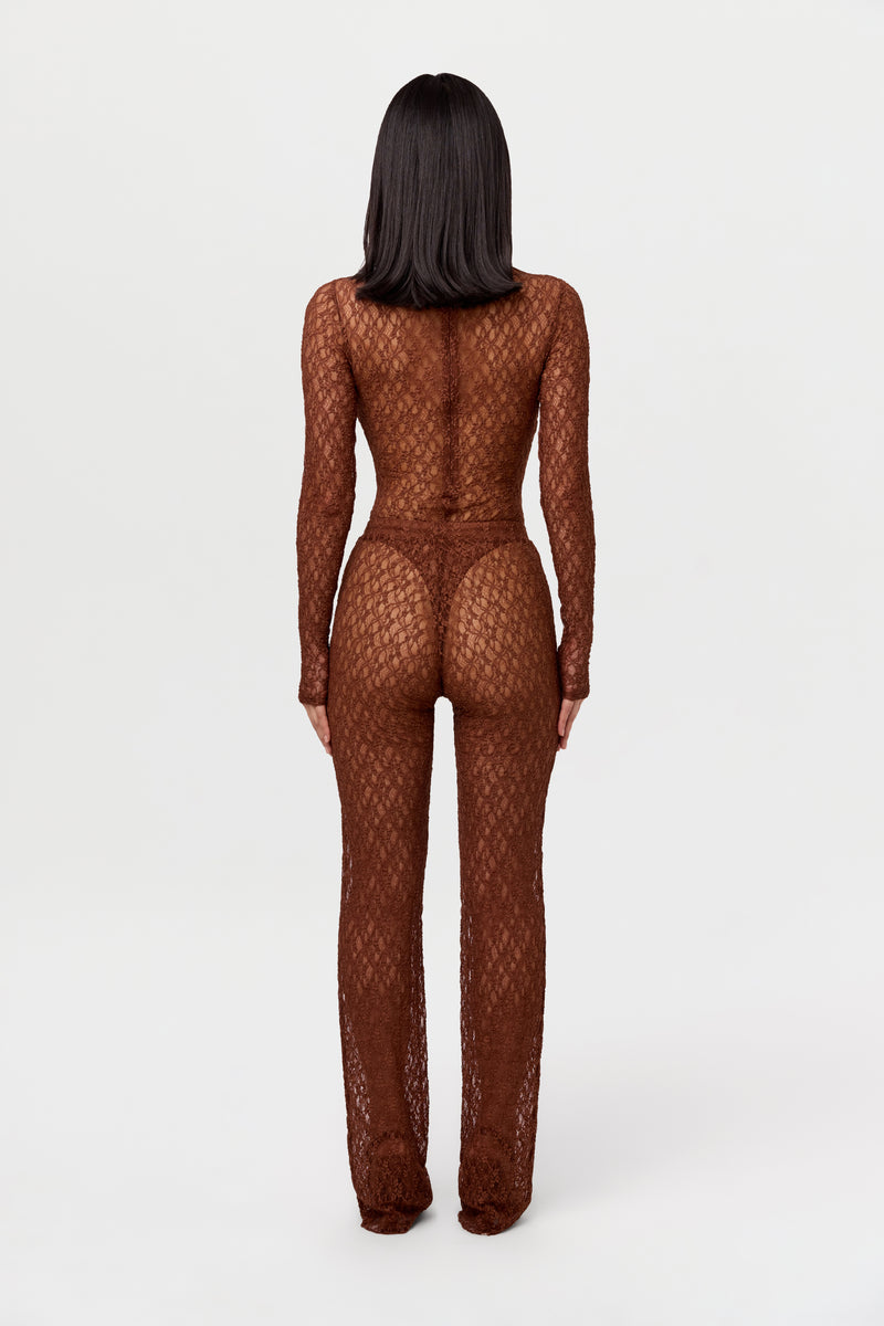 Stretch Lace Straight-Leg Pant