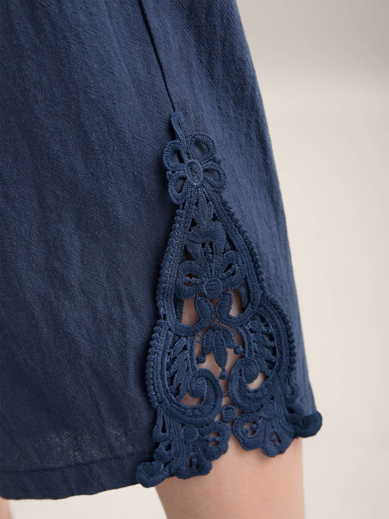 Lace Cut-Out Straight-Leg Plain Pants