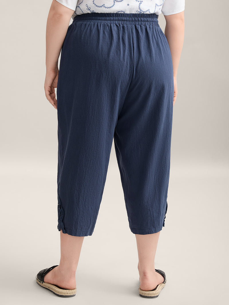 Lace Cut-Out Straight-Leg Plain Pants