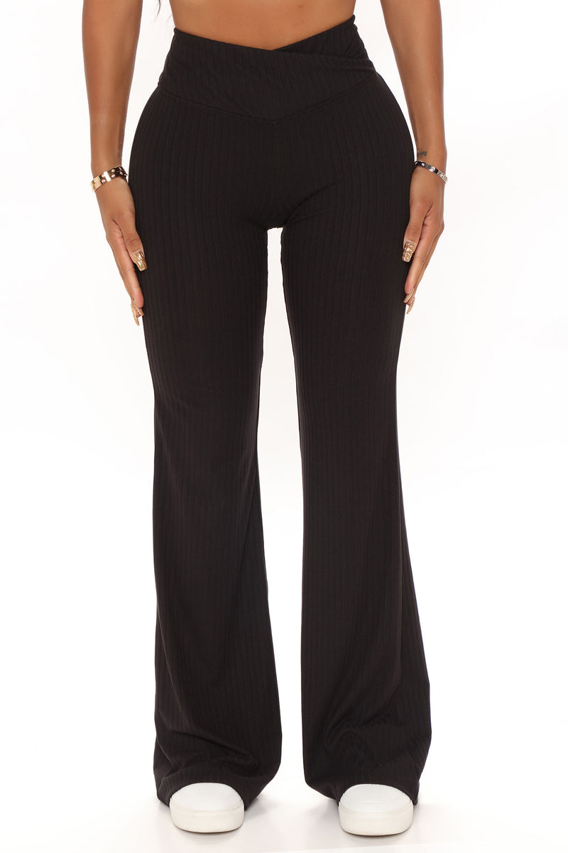 Opposites Attract Ribbed Flare Pant - Black