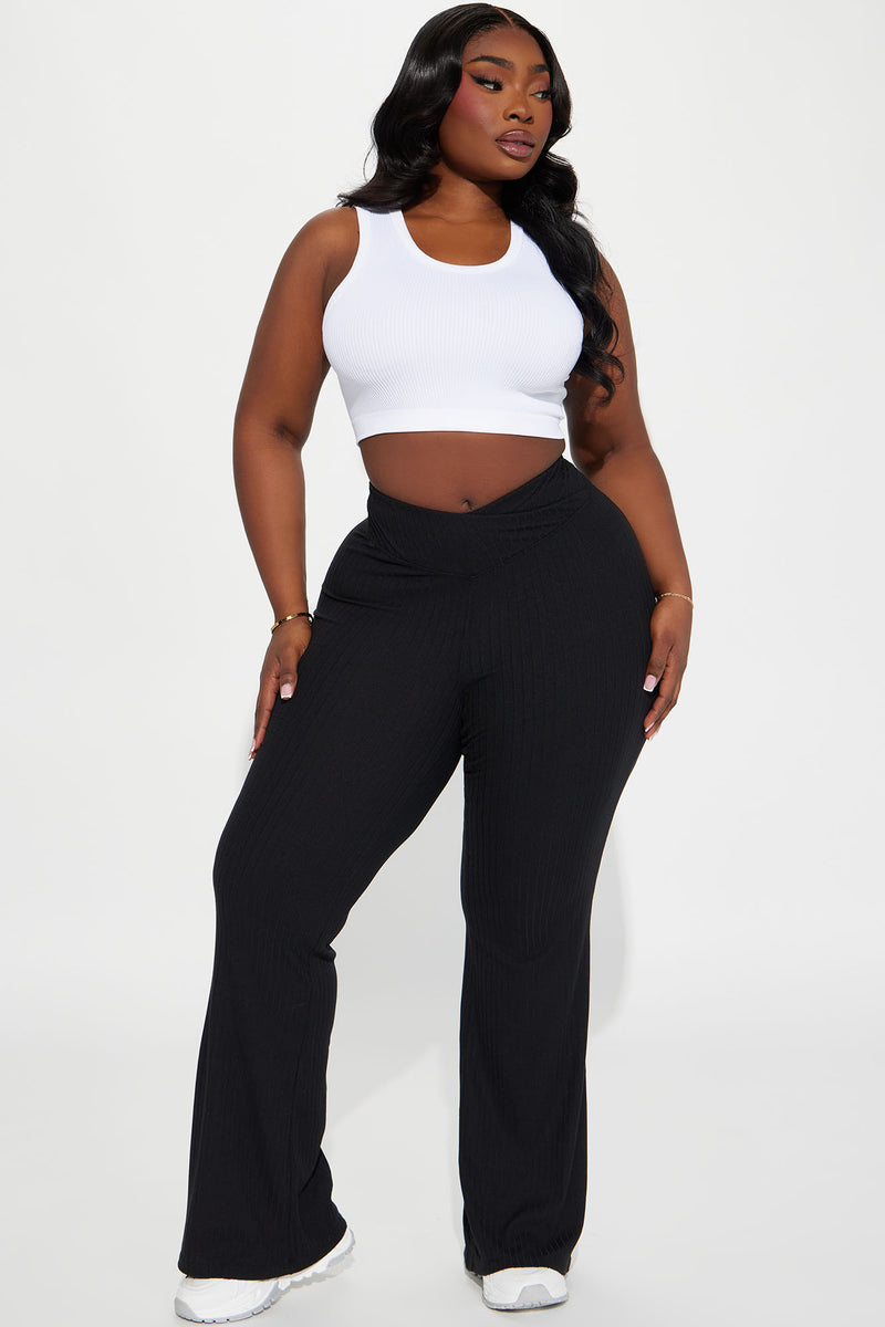 Opposites Attract Ribbed Flare Pant - Black