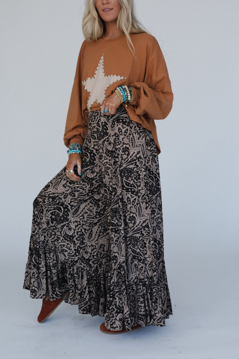 Paisley Dream Ruffled Pants - Black