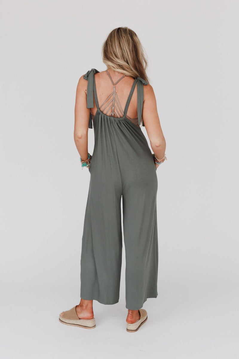 The Nest Forever Relaxed Gathered Jumpsuit - Light Olive
