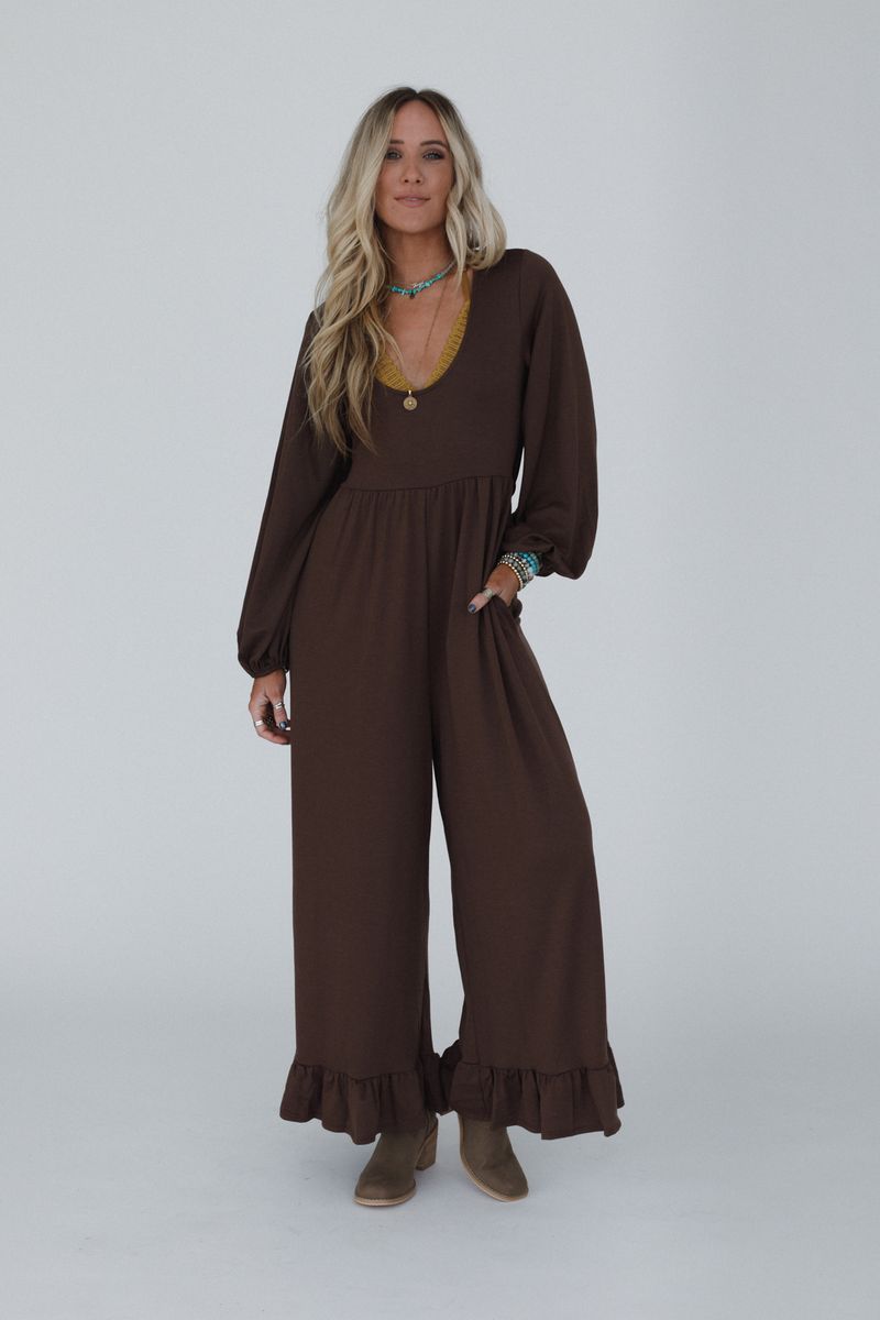 The Nest Best Intentions Long Sleeve Jumpsuit - Khaki