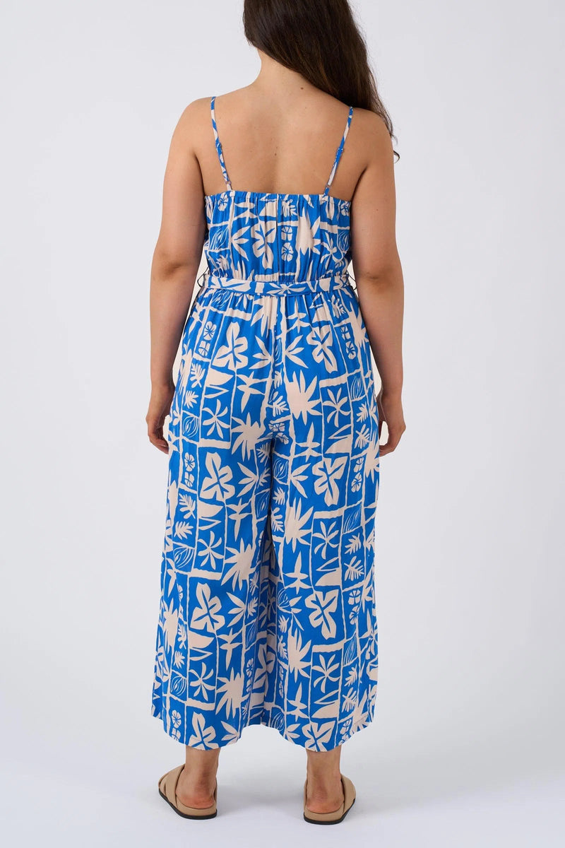 Sustainable Viscose Frill Jumpsuit - Blue Tiki