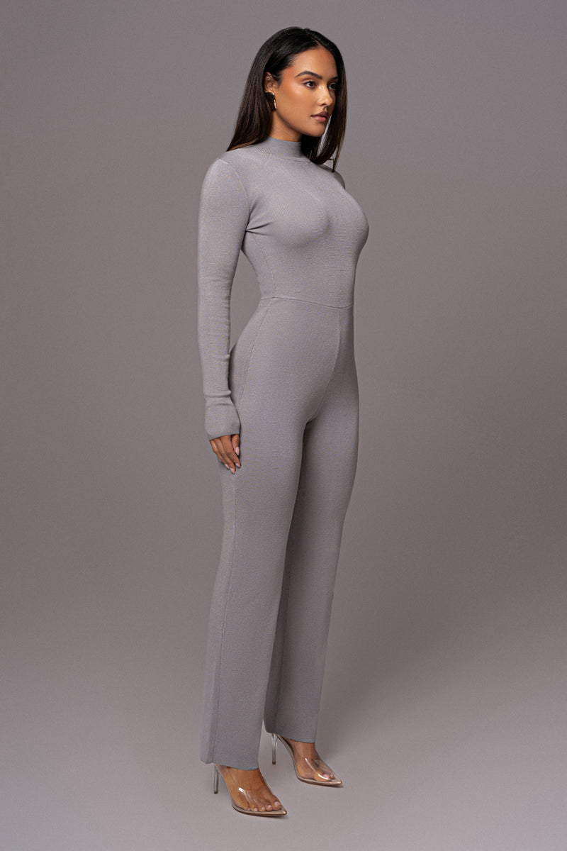 Grey Noel Sweater Knit Jumpsuit