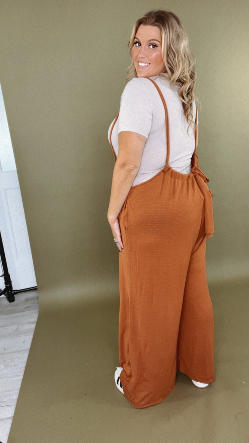 Head Over Heels Suspender Jumpsuit, Camel