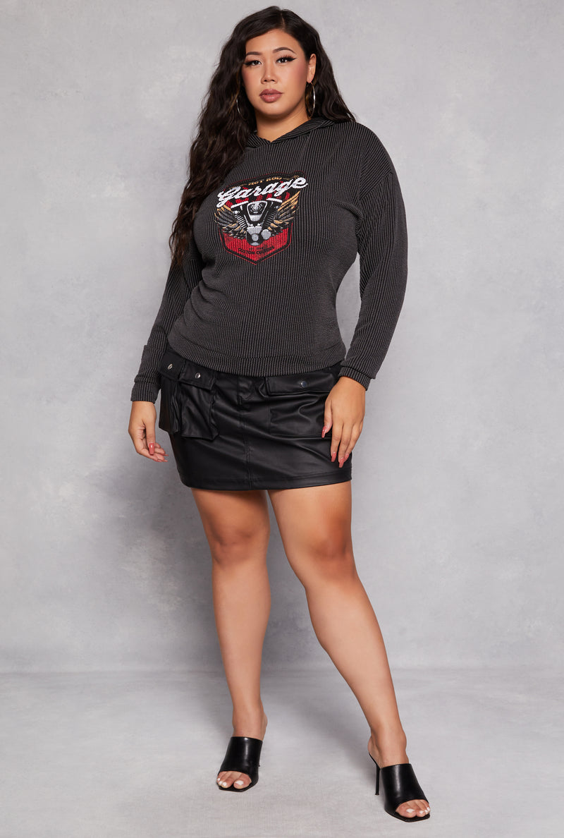 Plus Size Textured Knit Garage Graphic Sweatshirt