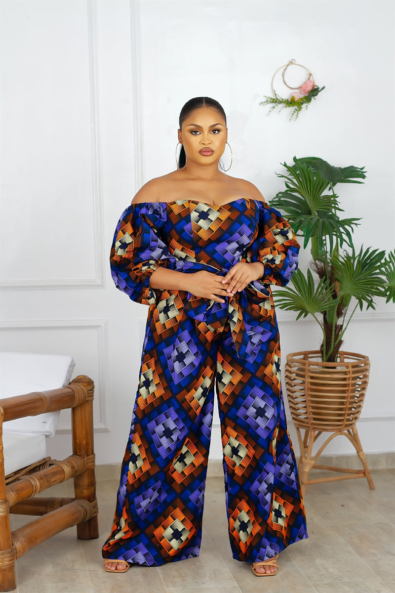 Dunni African Print Jumpsuit (Blue)