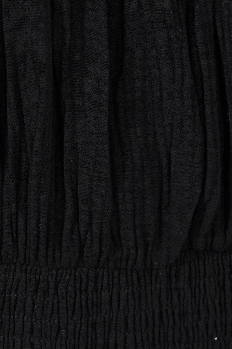 Black Jumpsuit Short Sleeve Off Shoulder Shirred Cotton