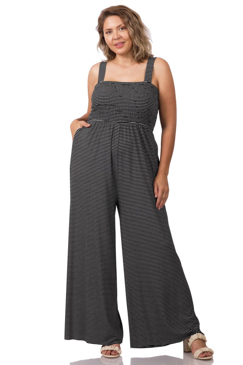 A-Plus smocked top striped jumpsuit