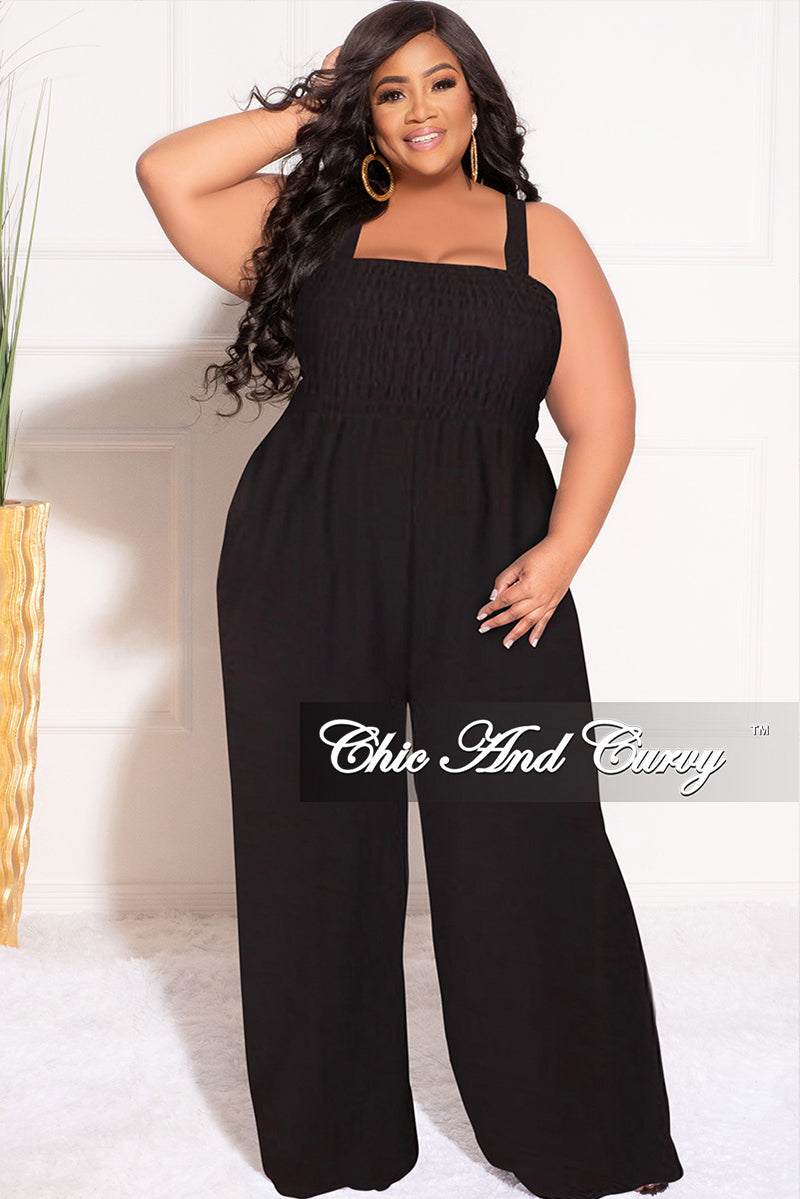 Final Sale Plus Size Sleeveless Shirred Jumpsuit in Black