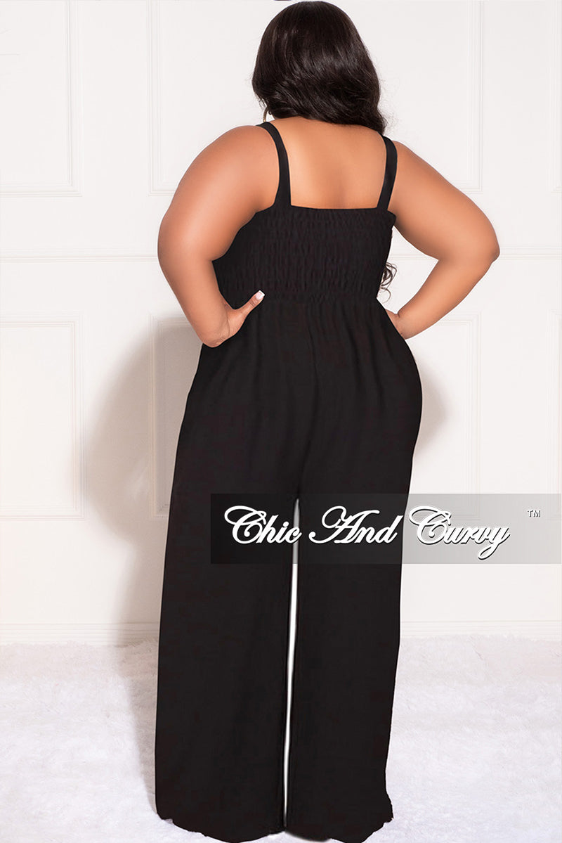 Final Sale Plus Size Sleeveless Shirred Jumpsuit in Black