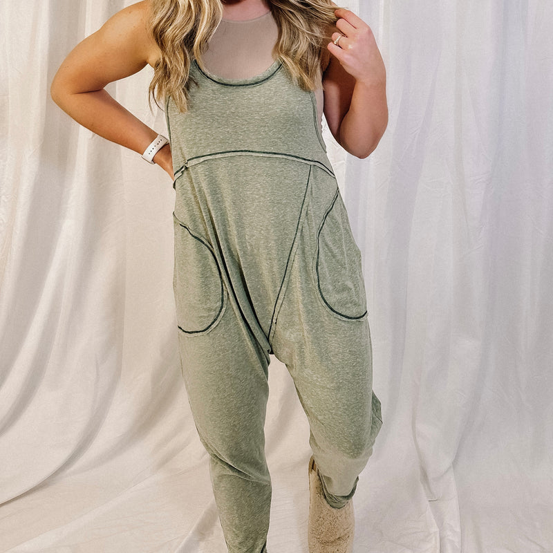 Ready To Travel Harem Jumpsuit - Sage - LAST ONE