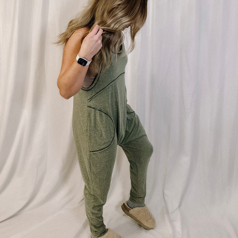 Ready To Travel Harem Jumpsuit - Sage - LAST ONE