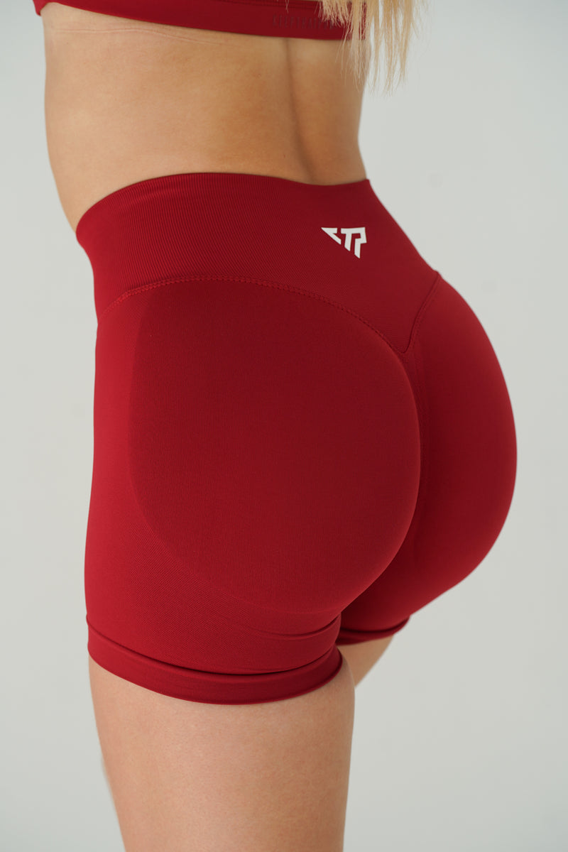 RECOIL HIGH WAIST SCRUNCH SHORTS - DARK RED