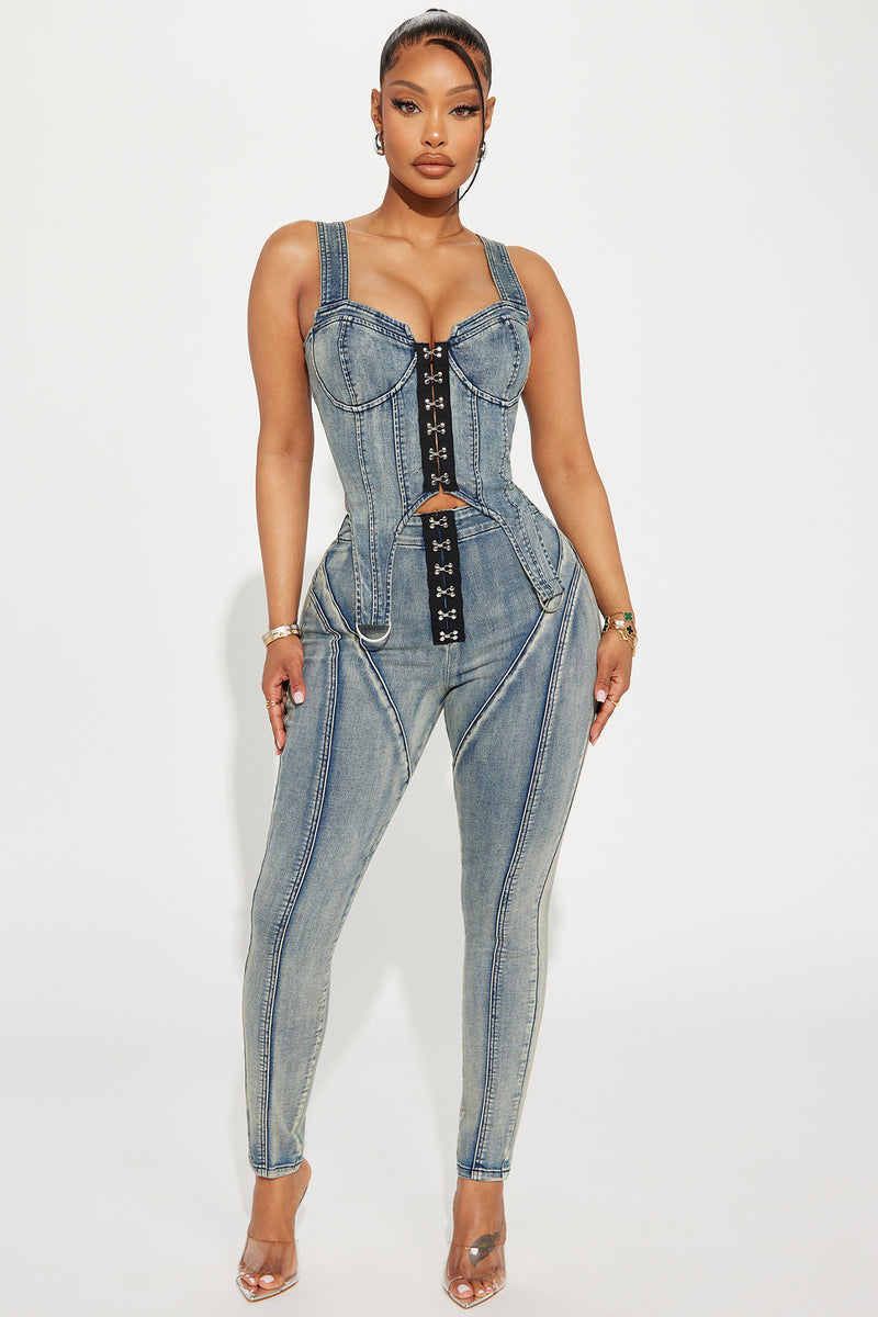 Back To You Denim Corset Top - Vintage Wash