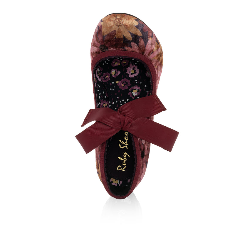 Willow Burgundy Floral High Heel Ribbon Bootie & Matching Malibu Bag by Ruby Shoo