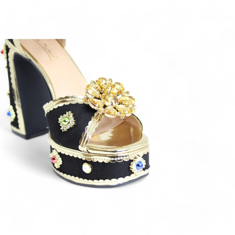 Women's Ankle Strap Heeled Sandals, Diamond Platform Fashion Dress Pump Heels