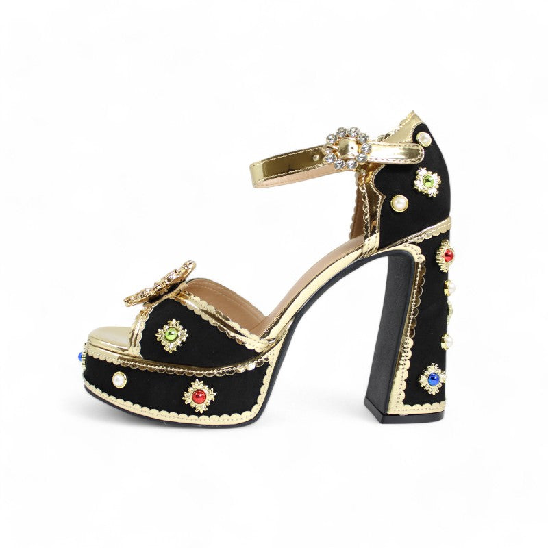 Women's Ankle Strap Heeled Sandals, Diamond Platform Fashion Dress Pump Heels