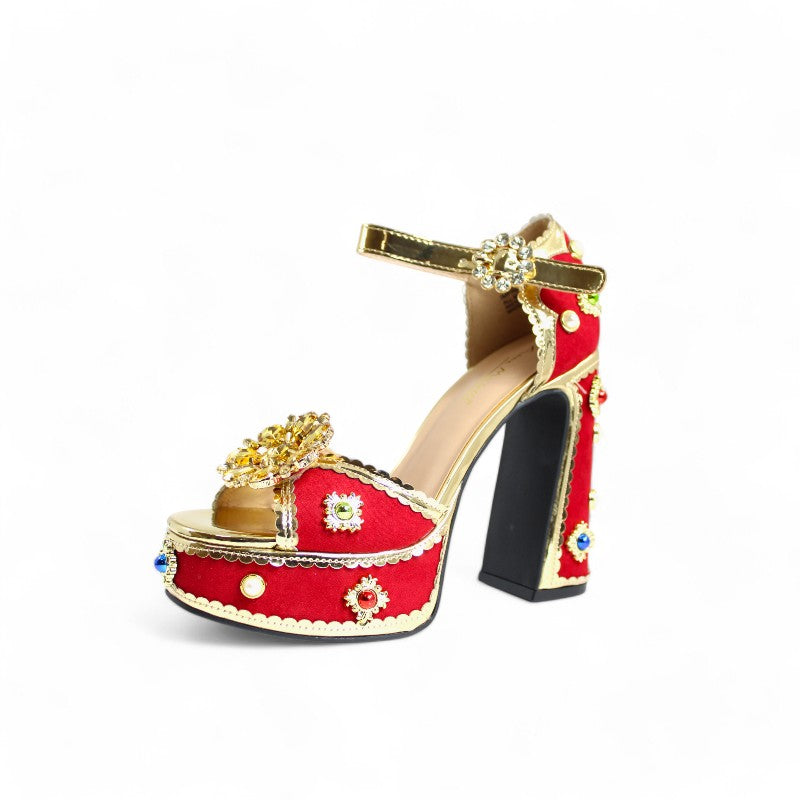 Women's Ankle Strap Heeled Sandals, Diamond Platform Fashion Dress Pump Heels