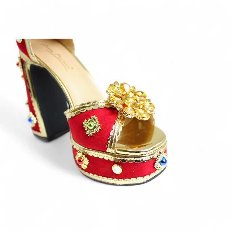 Women's Ankle Strap Heeled Sandals, Diamond Platform Fashion Dress Pump Heels