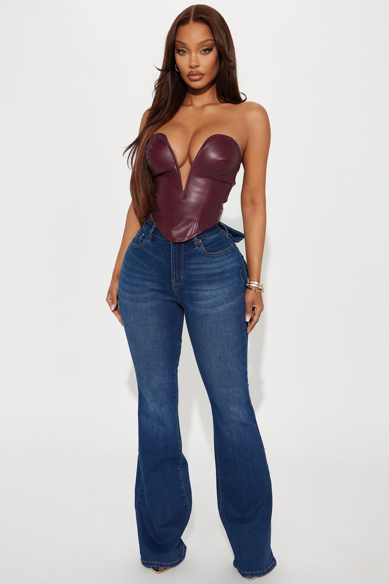 Eyes Up Here Faux Leather Corset Top - Burgundy