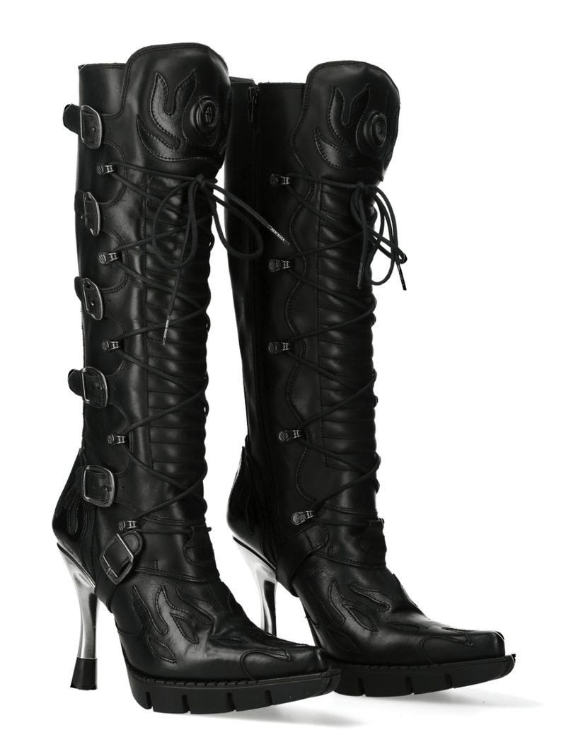 NEW ROCK Gothic Flame High Heel Boots with Buckle Details