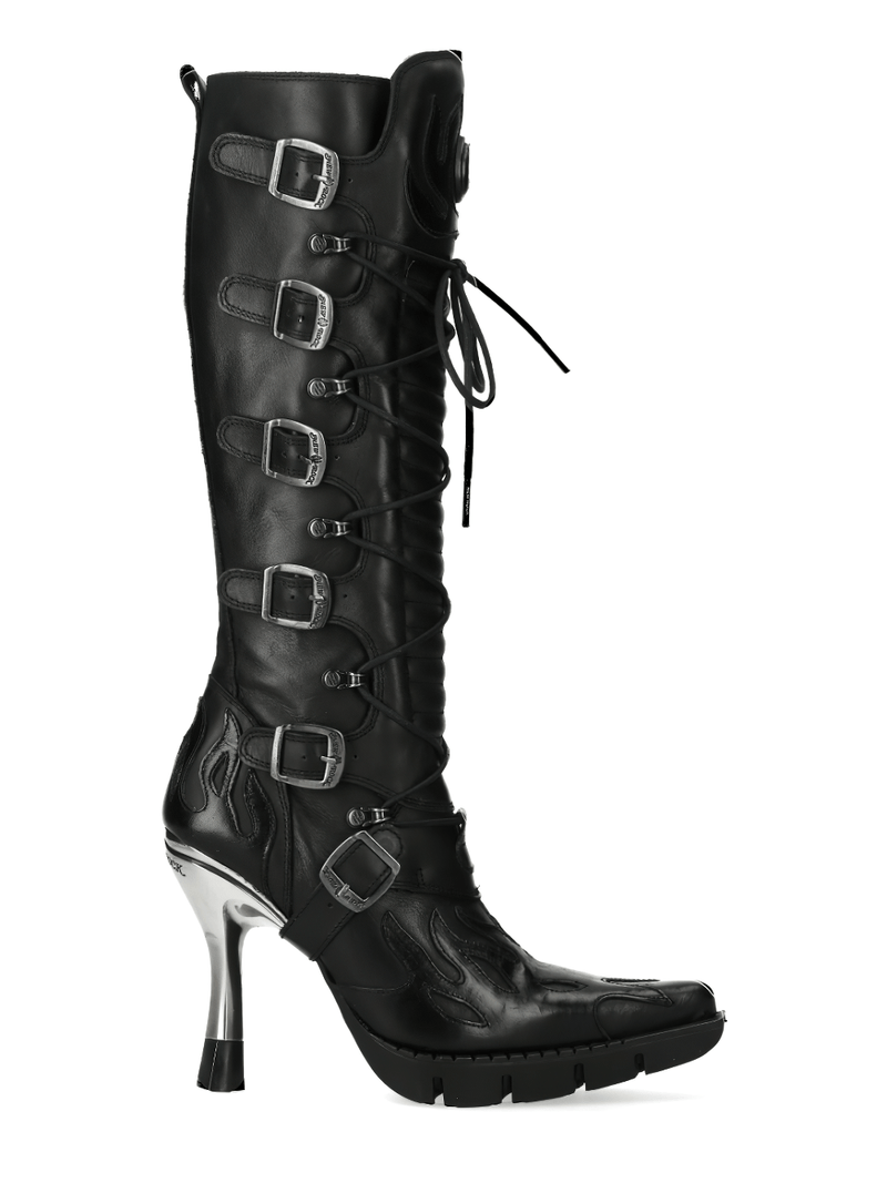 NEW ROCK Gothic Flame High Heel Boots with Buckle Details