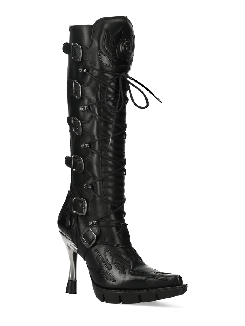NEW ROCK Gothic Flame High Heel Boots with Buckle Details