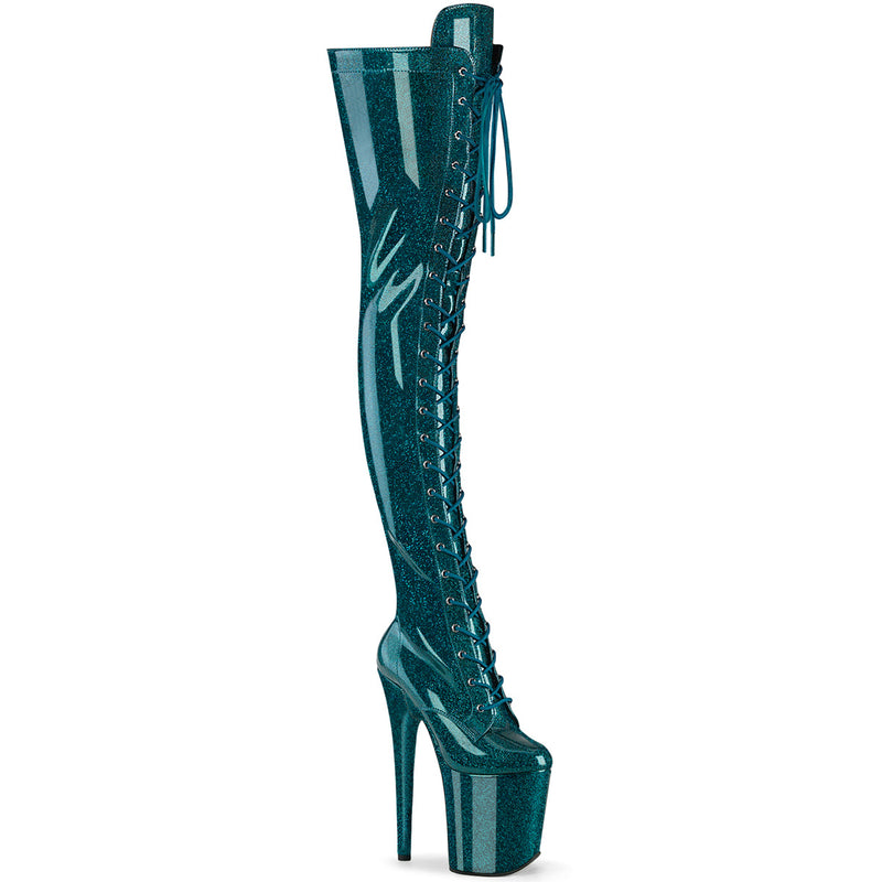 Pleaser Flamingo 3020GP Womens 8 Inch Heel, Platform Front Lace Thigh-High Pole Dance Boots