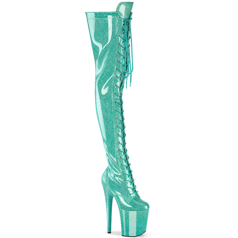 Pleaser Flamingo 3020GP Womens 8 Inch Heel, Platform Front Lace Thigh-High Pole Dance Boots