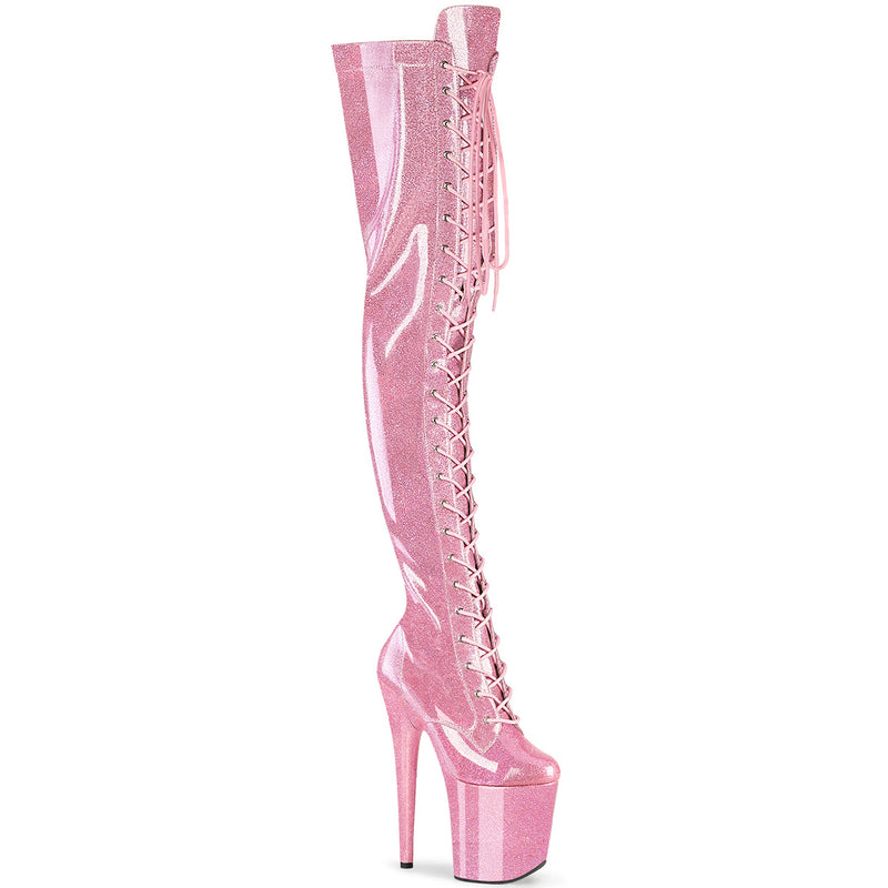 Pleaser Flamingo 3020GP Womens 8 Inch Heel, Platform Front Lace Thigh-High Pole Dance Boots