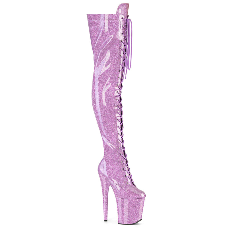 Pleaser Flamingo 3020GP Womens 8 Inch Heel, Platform Front Lace Thigh-High Pole Dance Boots