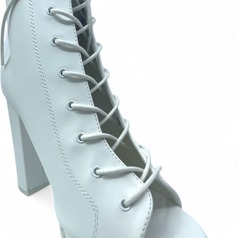 Women' White Open Toe Lace-up Ankle Boot