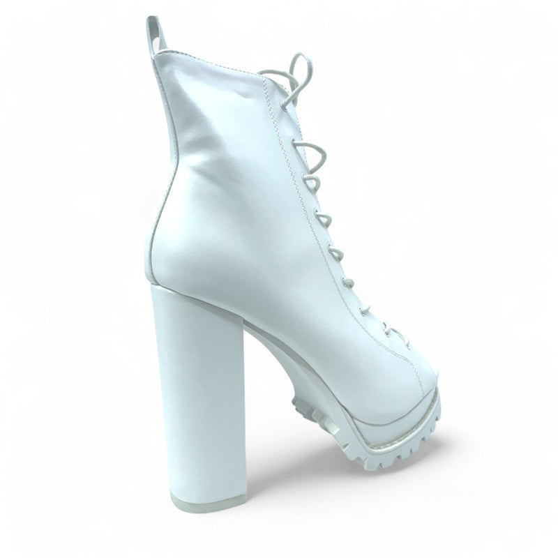 Women' White Open Toe Lace-up Ankle Boot