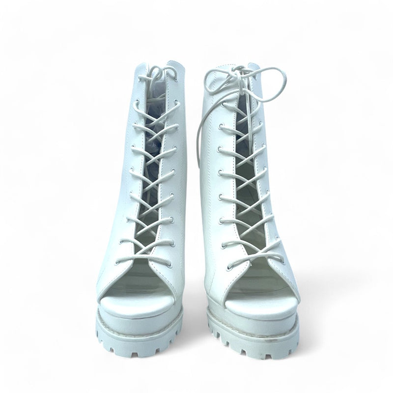 Women' White Open Toe Lace-up Ankle Boot