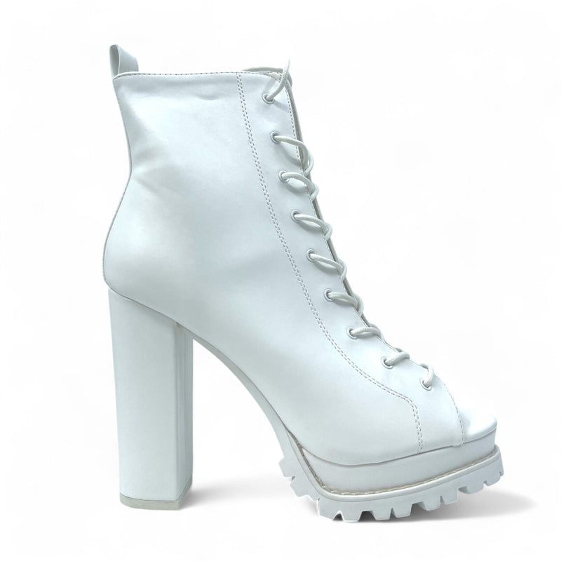 Women' White Open Toe Lace-up Ankle Boot