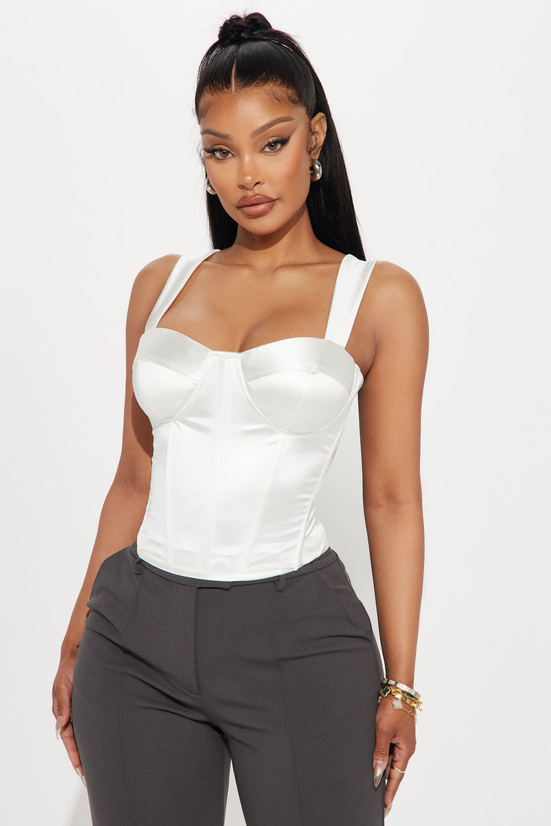 Madly In Love Satin Corset Top - Ivory