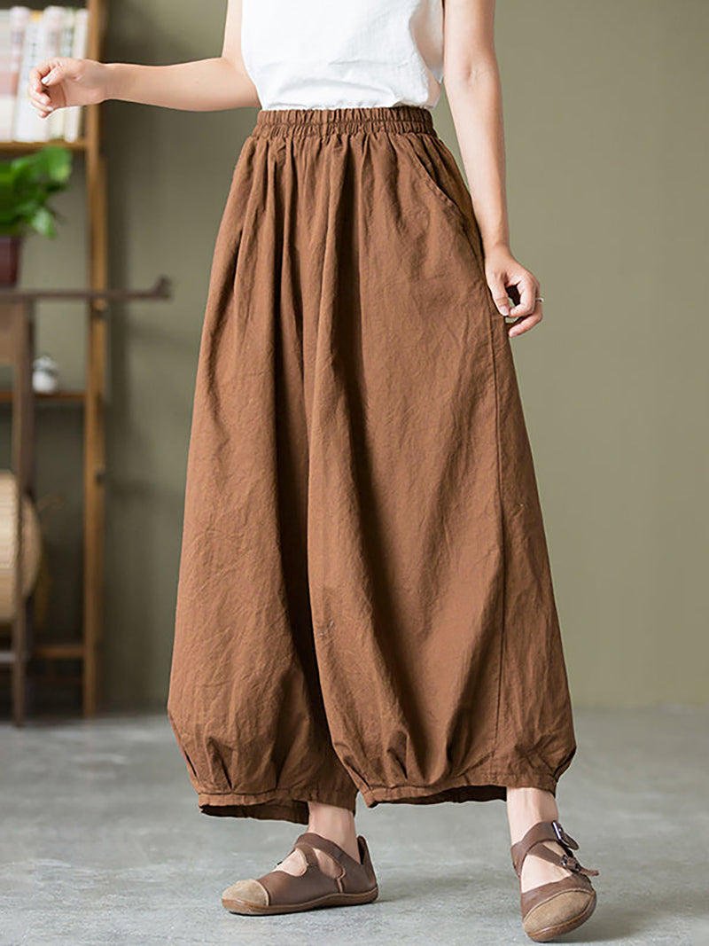 Plus Size  Women Cotton Linen Pocket Casual Lantern Pants