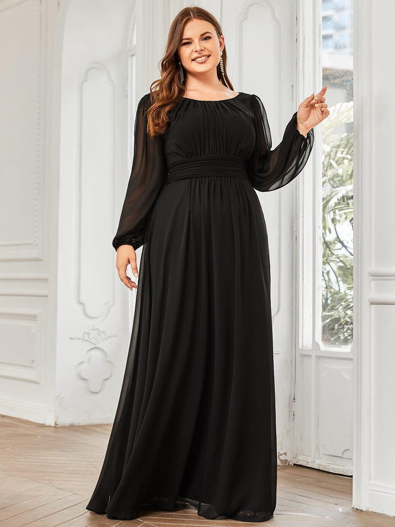 pretty CELESTE|Plus Size See-Through Puff Sleeve Chiffon Mother Dress