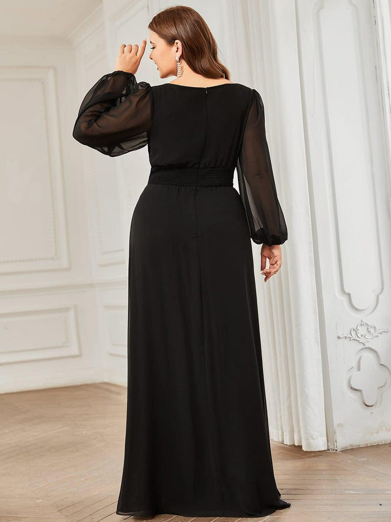 pretty CELESTE|Plus Size See-Through Puff Sleeve Chiffon Mother Dress