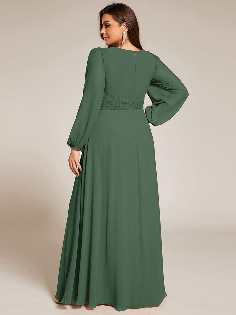 pretty CELESTE|Plus Size See-Through Puff Sleeve Chiffon Mother Dress