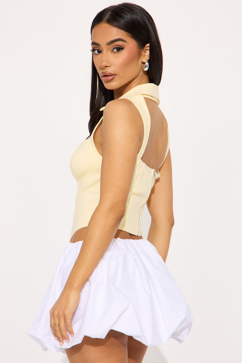 The Mia Double Lined Ponte Corset Top - Butter Yellow