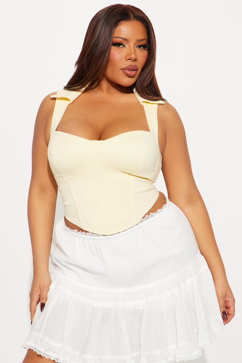 The Mia Double Lined Ponte Corset Top - Butter Yellow