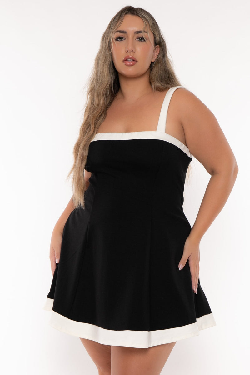 Plus Size Drina Colorblock Flare Dress -Black