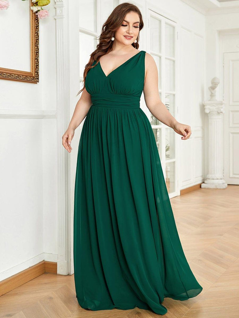 pretty HUSH|Plus Size Sleeveless V-Neck Chiffon Maxi Bridesmaid Dress