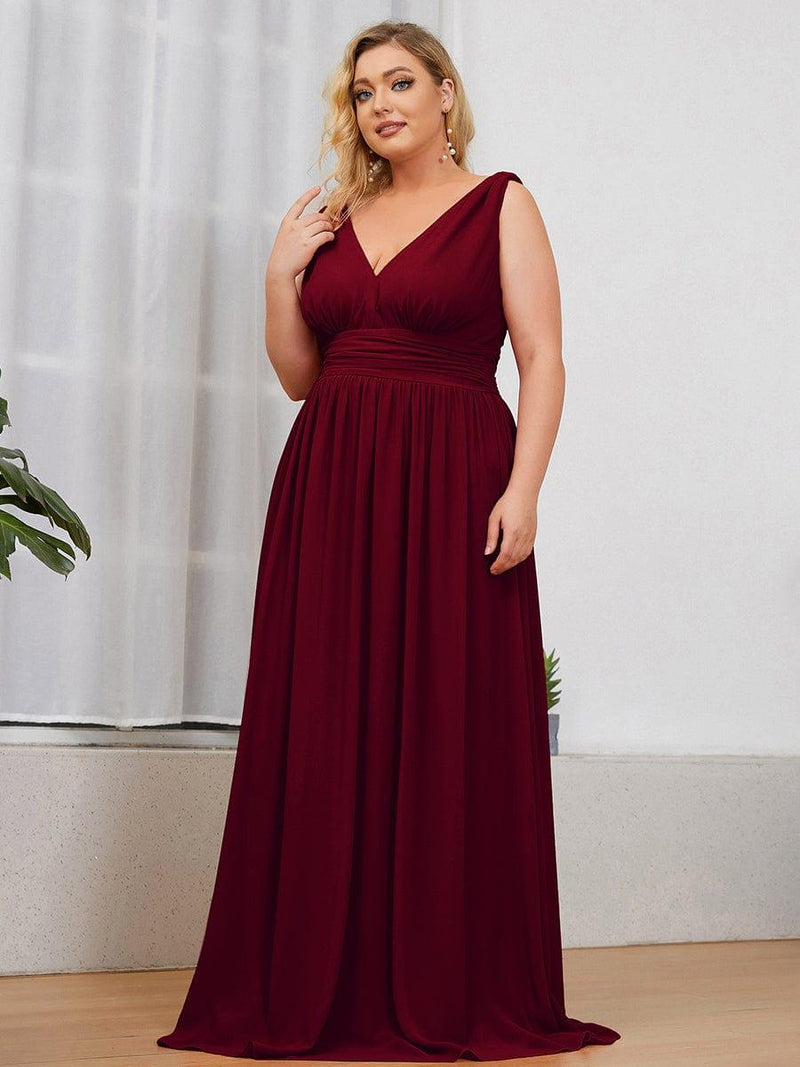 pretty HUSH|Plus Size Sleeveless V-Neck Chiffon Maxi Bridesmaid Dress